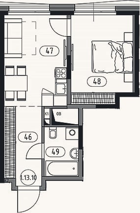 Планировка: 2-к, 41,8 м²