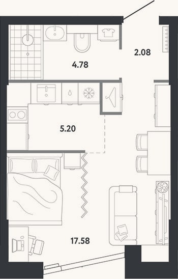 Планировка: Студия, 29,6 м²