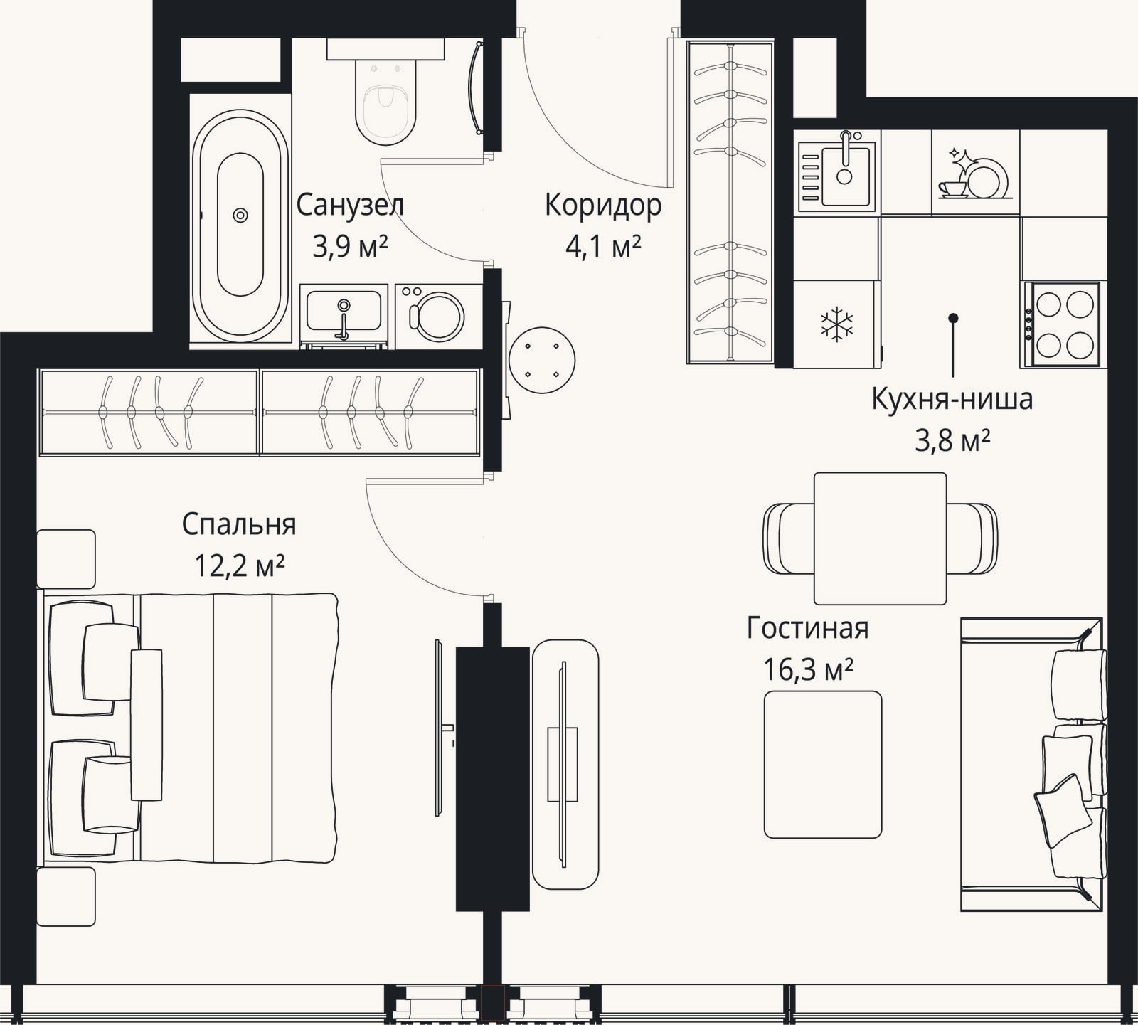 Планировка: 2-к, 40,3 м²