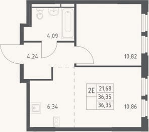 Планировка: 2-к, 36,4 м²