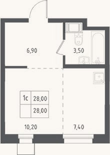 Планировка: Студия, 28 м²