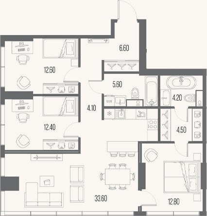 Планировка: 3-к, 96,4 м²