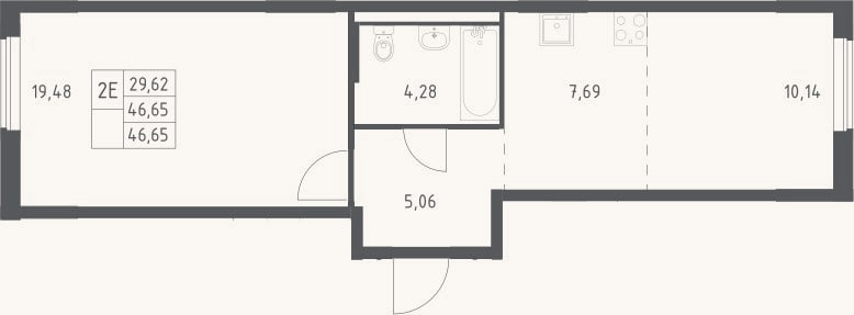 Планировка: 2-к, 46,7 м²