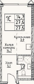 Планировка: Студия, 27,6 м²