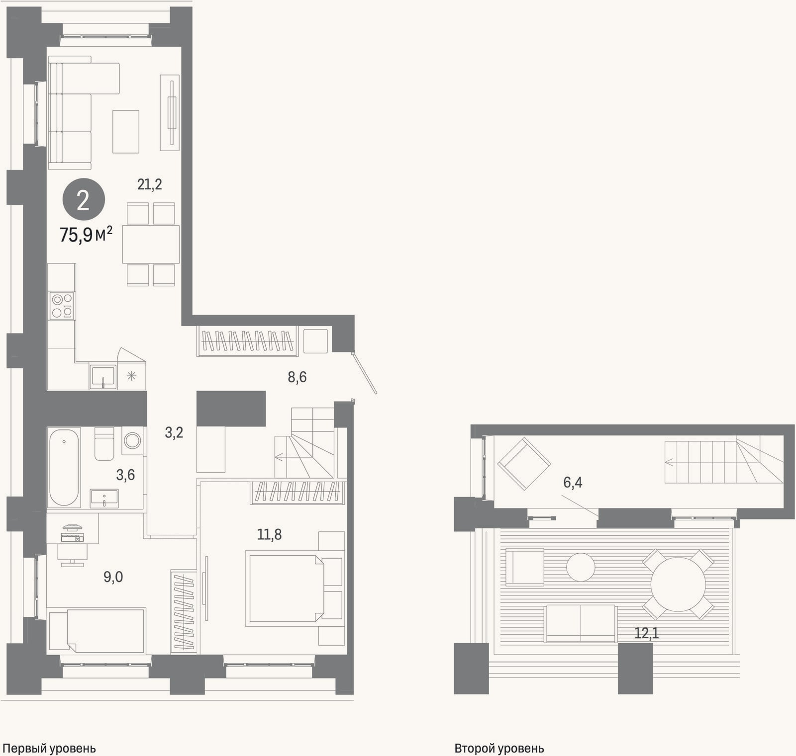 Планировка: 2-к, 63,8 м²