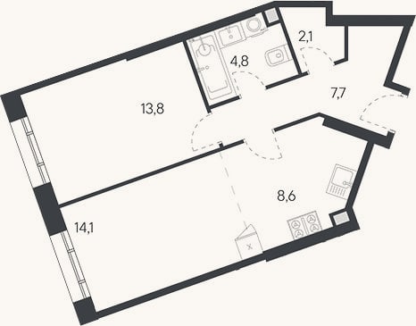 Планировка: 2-к, 52,1 м²