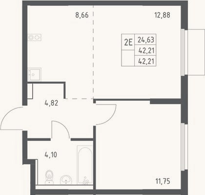 Планировка: 2-к, 42,2 м²