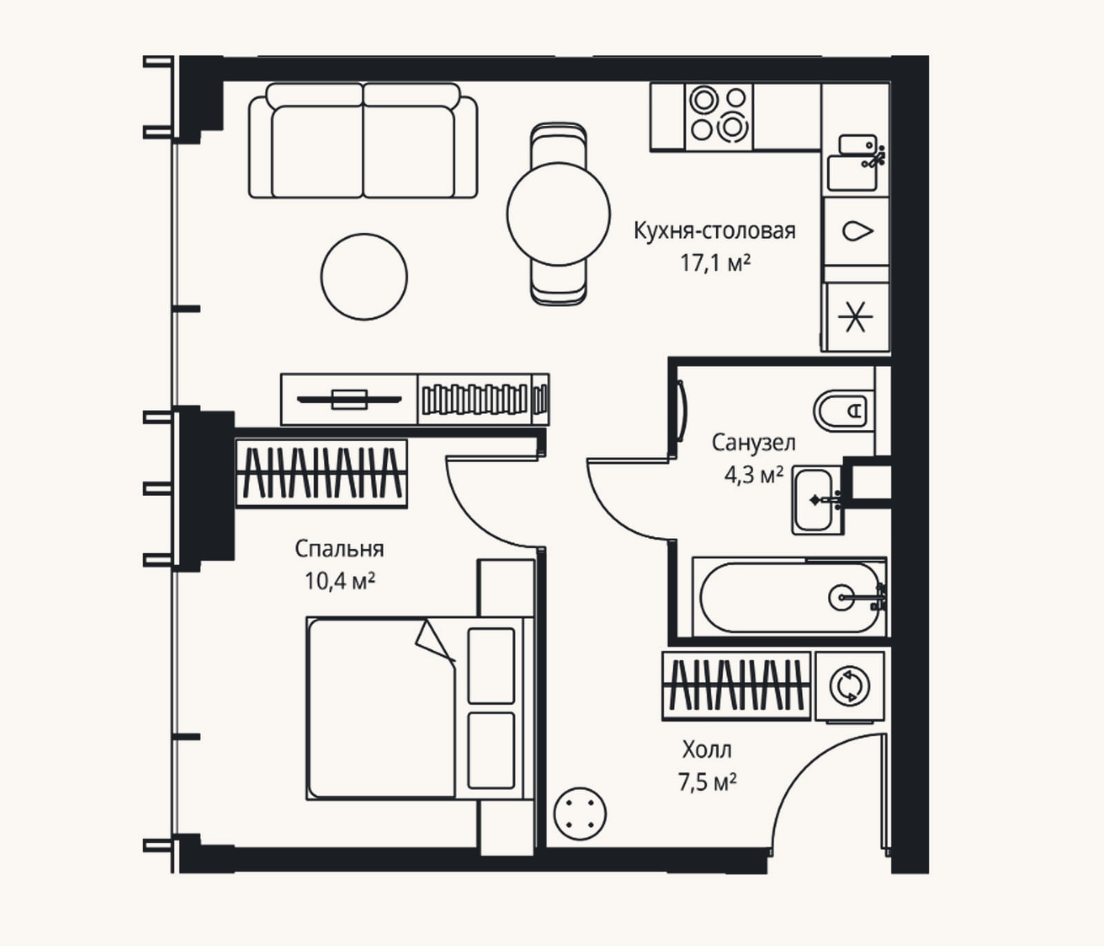 Планировка: 2-к, 39,3 м²