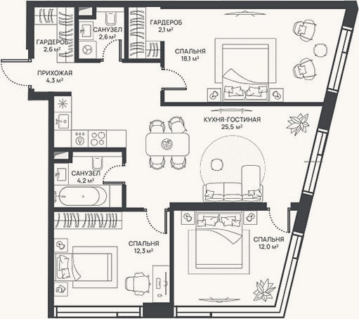 Планировка: 4+ к, 83,7 м²