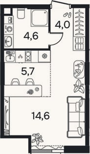 Планировка: Студия, 28,8 м²