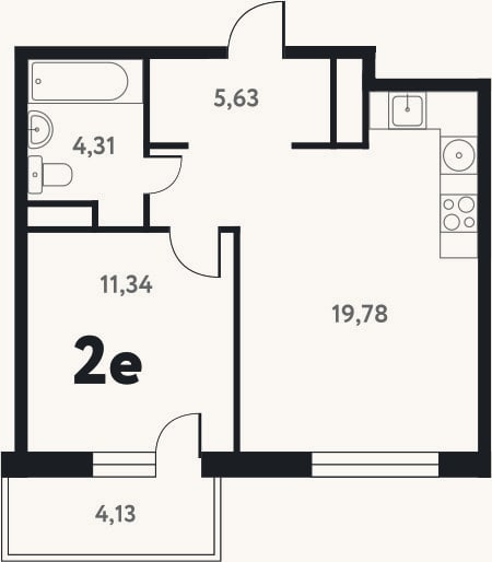 Планировка: 2-к, 40,5 м²