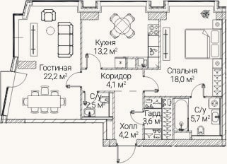 Планировка: 2-к, 73,5 м²