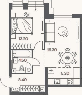 Планировка: 2-к, 47,6 м²