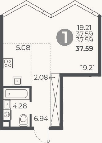 Планировка: Студия, 37,6 м²