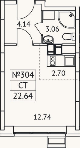 Планировка: Студия, 22,6 м²