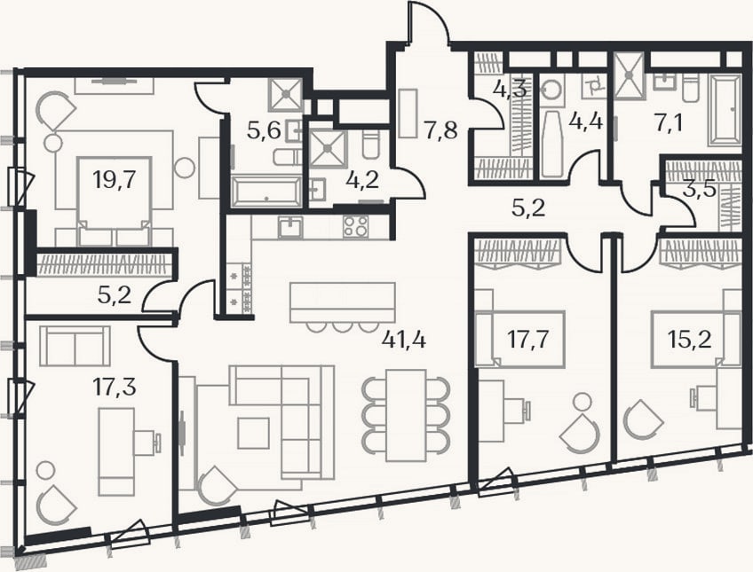 Планировка: 4+ к, 156,1 м²