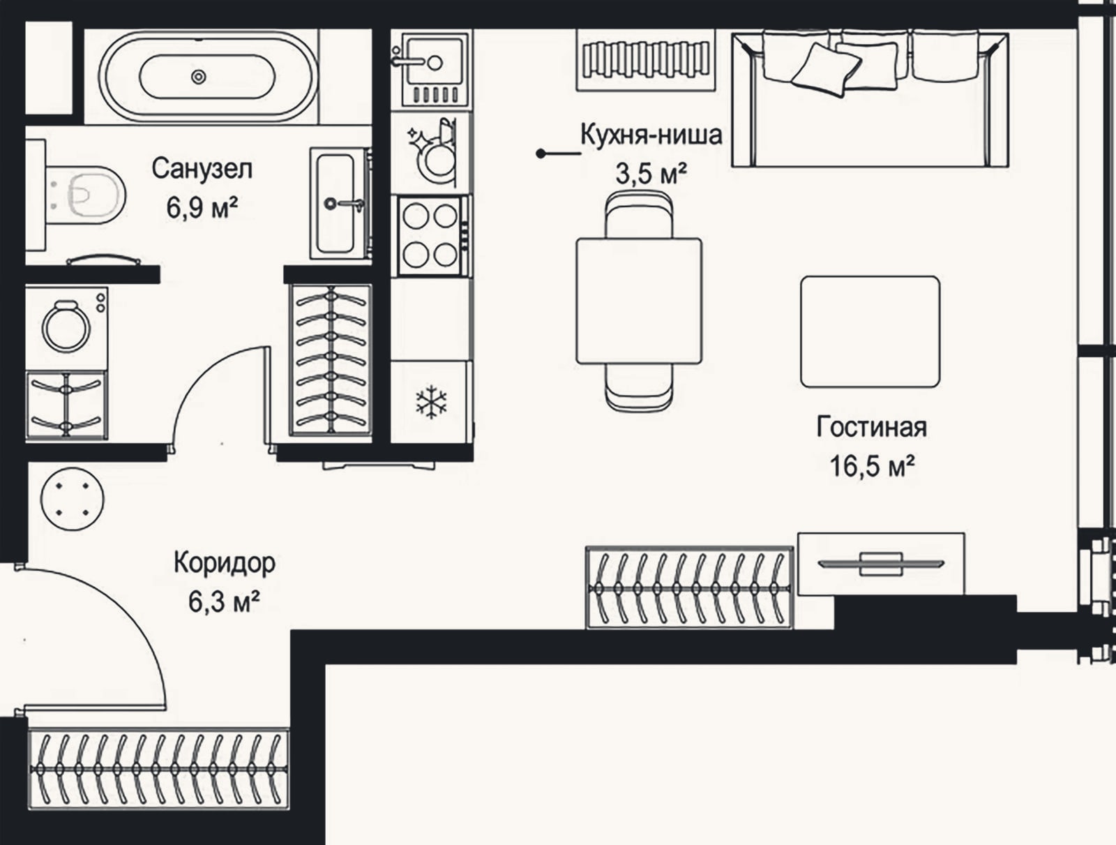 Планировка: Студия, 33,2 м²