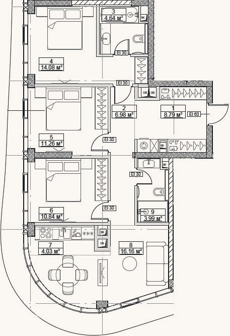 Планировка: 4+ к, 80,8 м²
