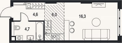Планировка: Студия, 31,6 м²