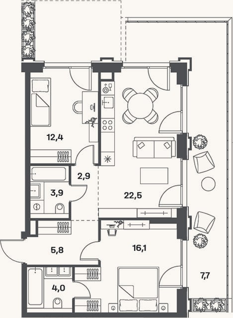 Планировка: 3-к, 67,6 м²