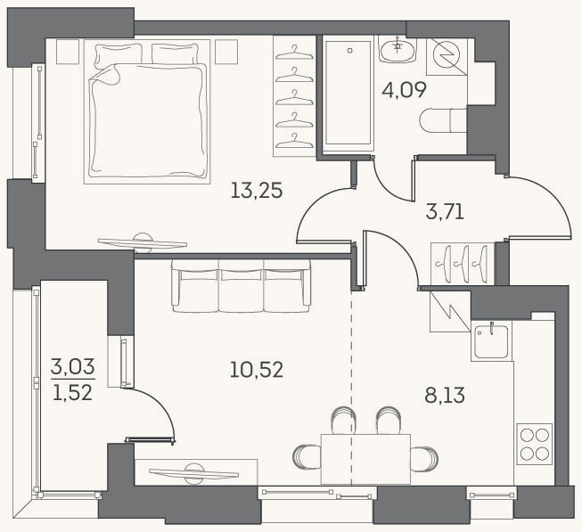 Планировка: 2-к, 39,7 м²