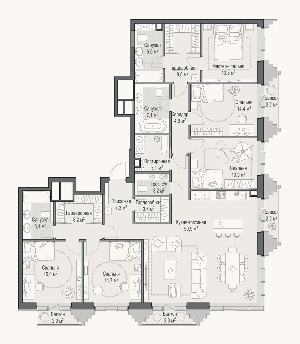 Планировка: 4+ к, 183,5 м²