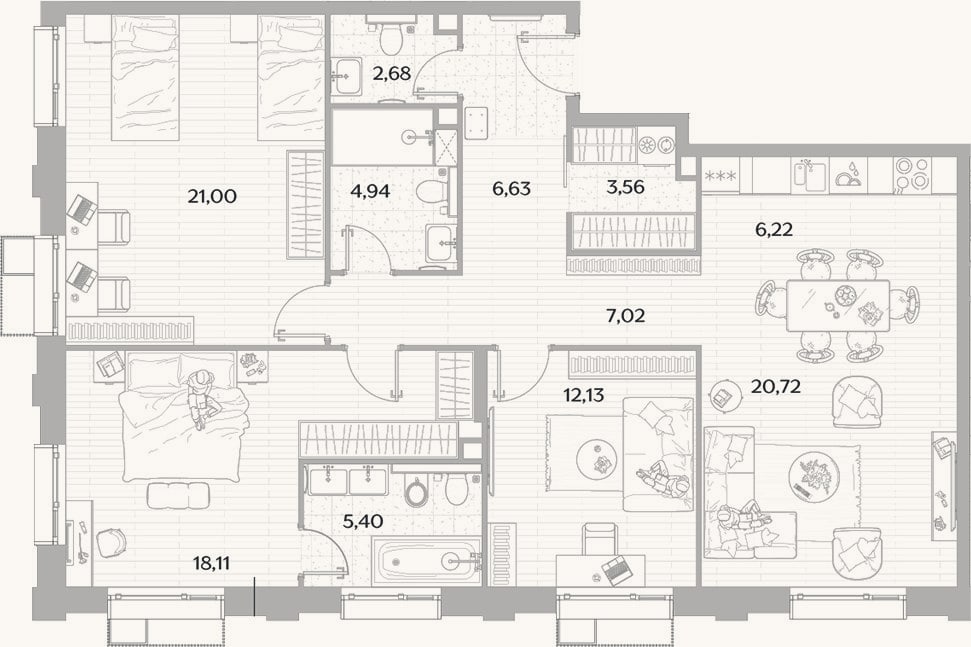 Планировка: 4+ к, 108,4 м²