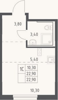 Планировка: Студия, 22,9 м²