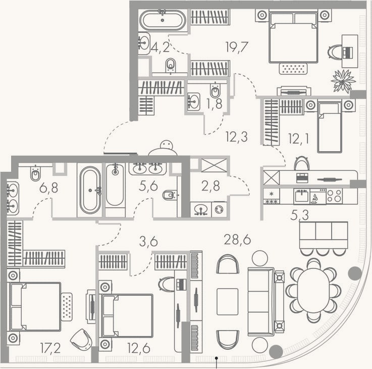 Планировка: 4+ к, 132,6 м²