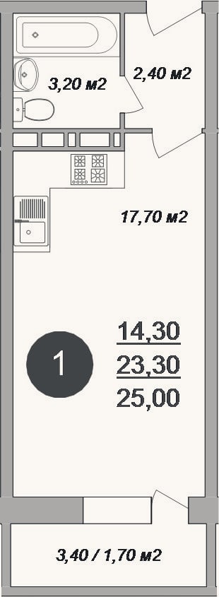 Планировка: Студия, 23,3 м²