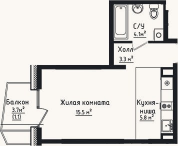Планировка: Студия, 28,7 м²
