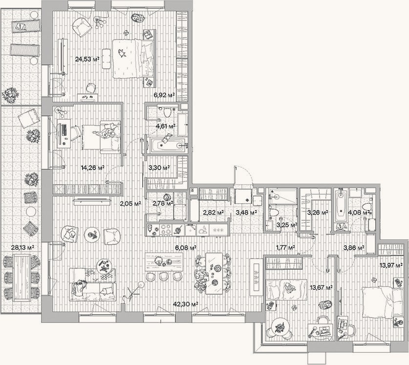 Планировка: 4+ к, 157 м²
