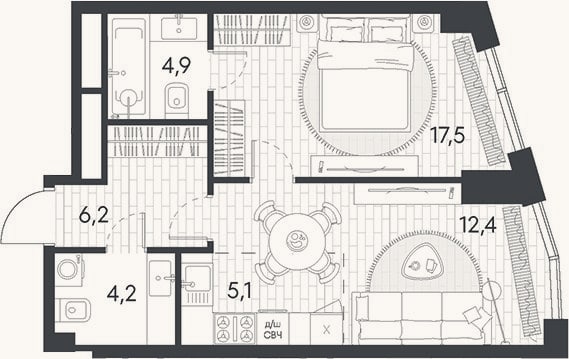 Планировка: 2-к, 50,3 м²