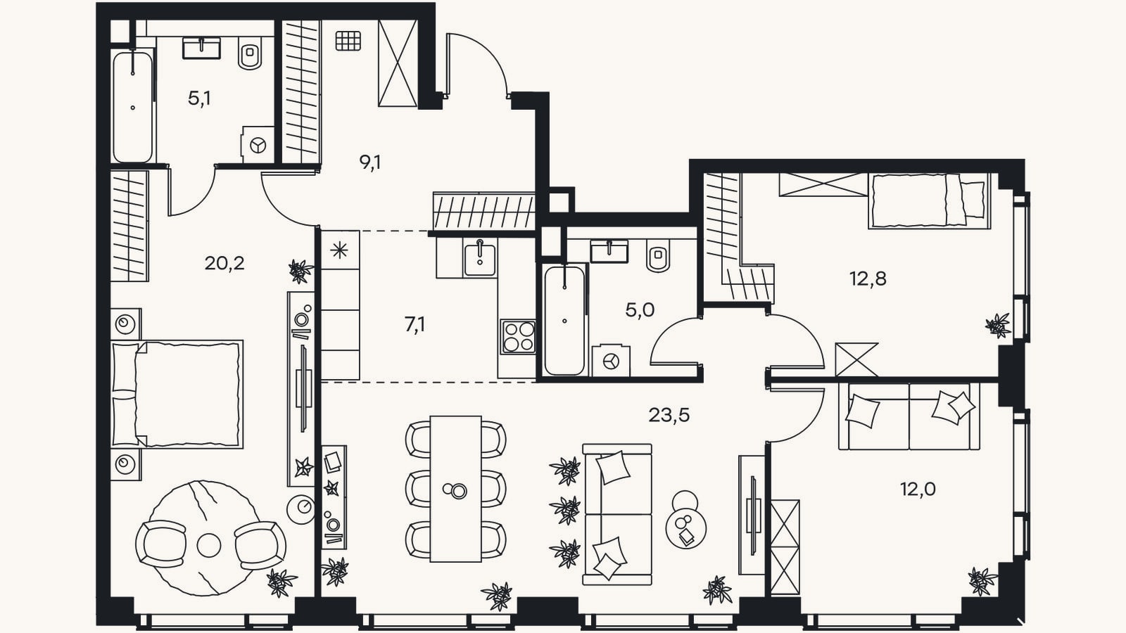 Планировка: 4+ к, 96,3 м²