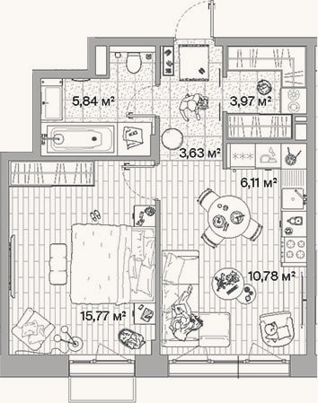 Планировка: 2-к, 46,1 м²