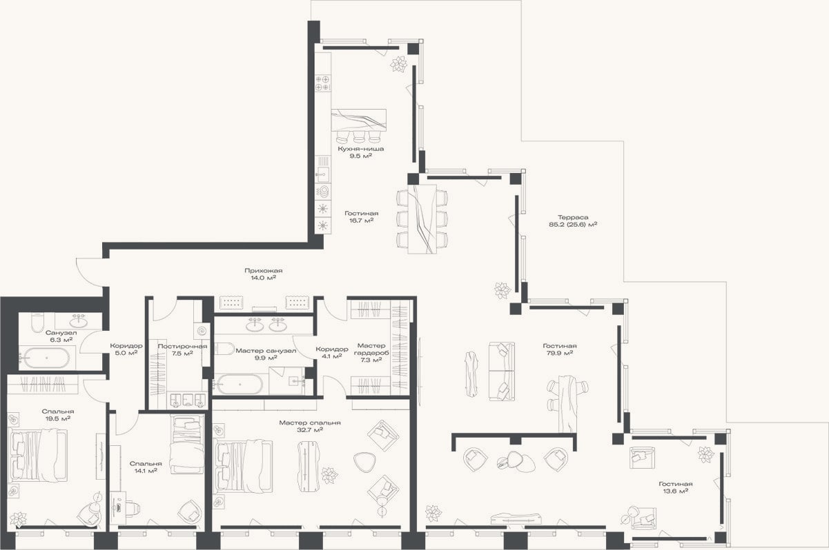 Планировка: 4+ к, 241,1 м²