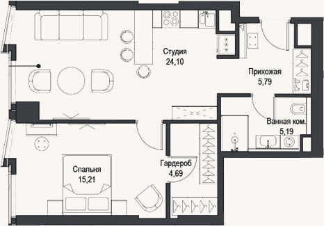 Планировка: 2-к, 55 м²