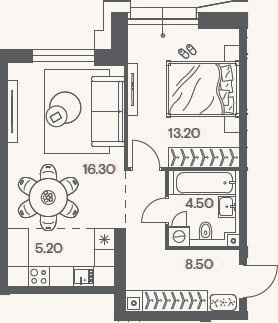Планировка: 2-к, 47,7 м²