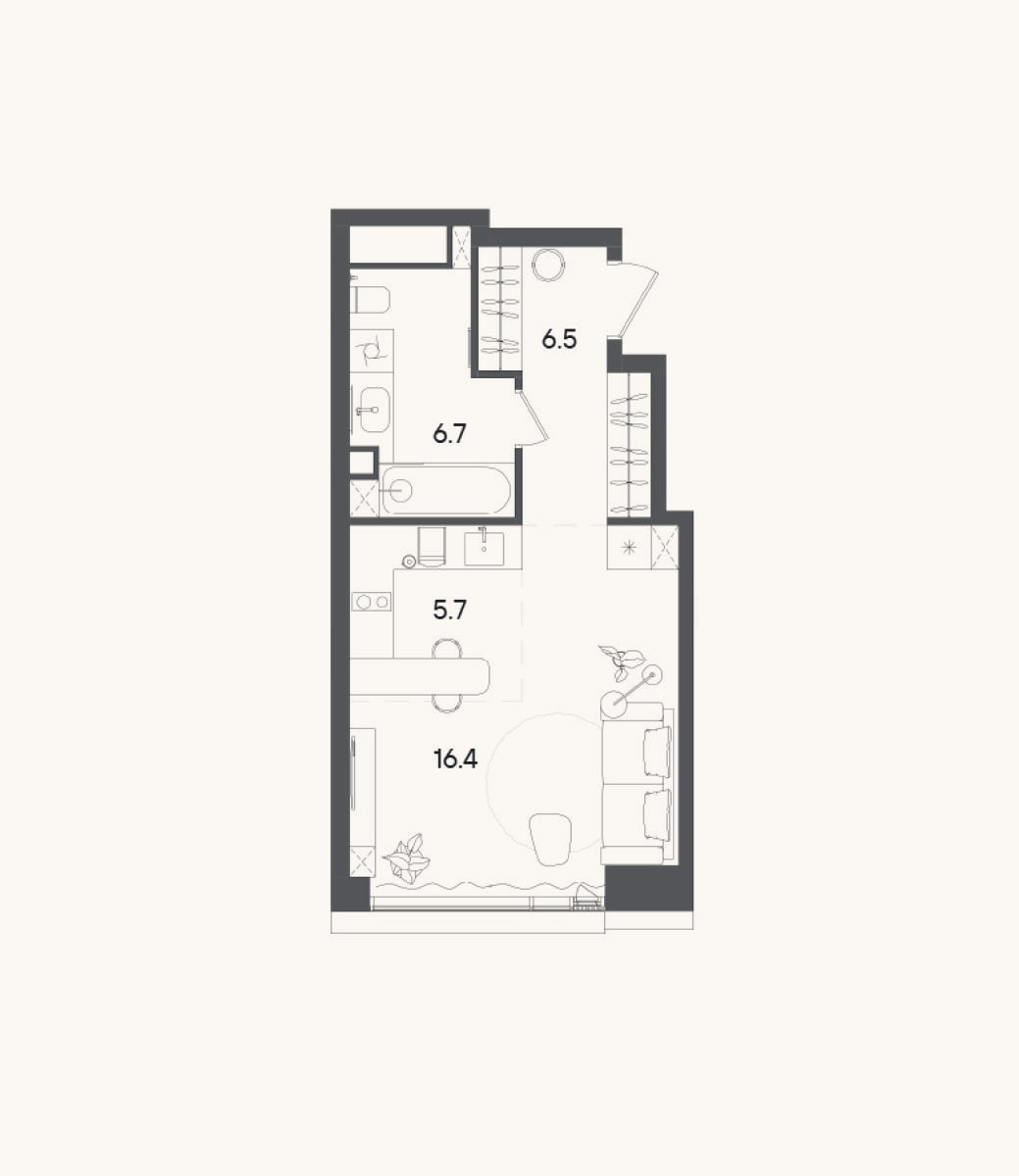 Планировка: Студия, 35,3 м²