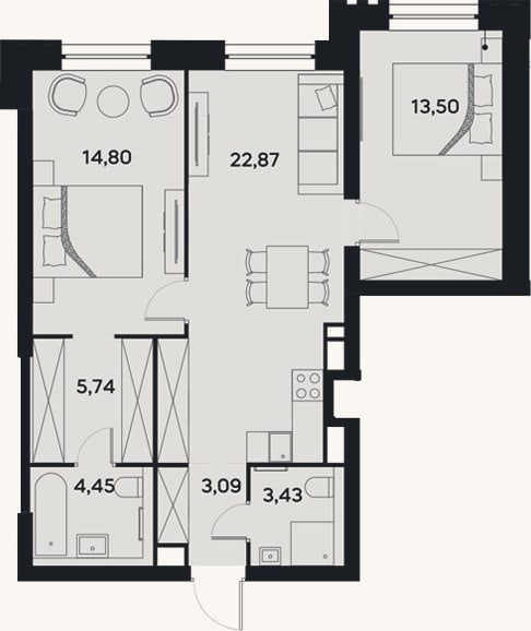 Планировка: 3-к, 67,9 м²