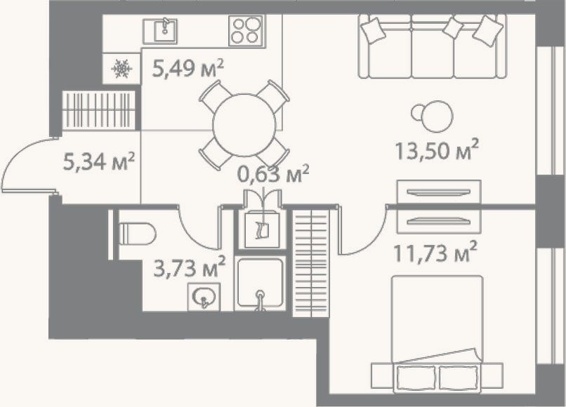 Планировка: 2-к, 40,4 м²