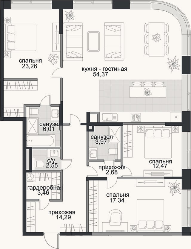 Планировка: 4+ к, 140,4 м²