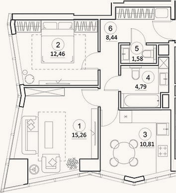 Планировка: 2-к, 53,3 м²