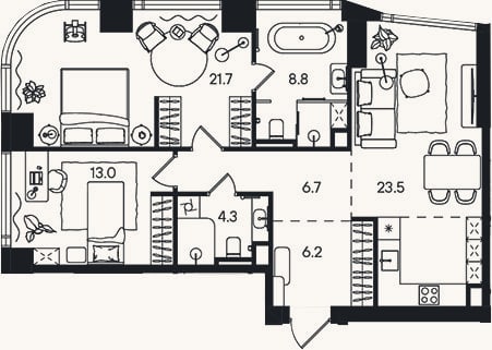 Планировка: 3-к, 84,1 м²