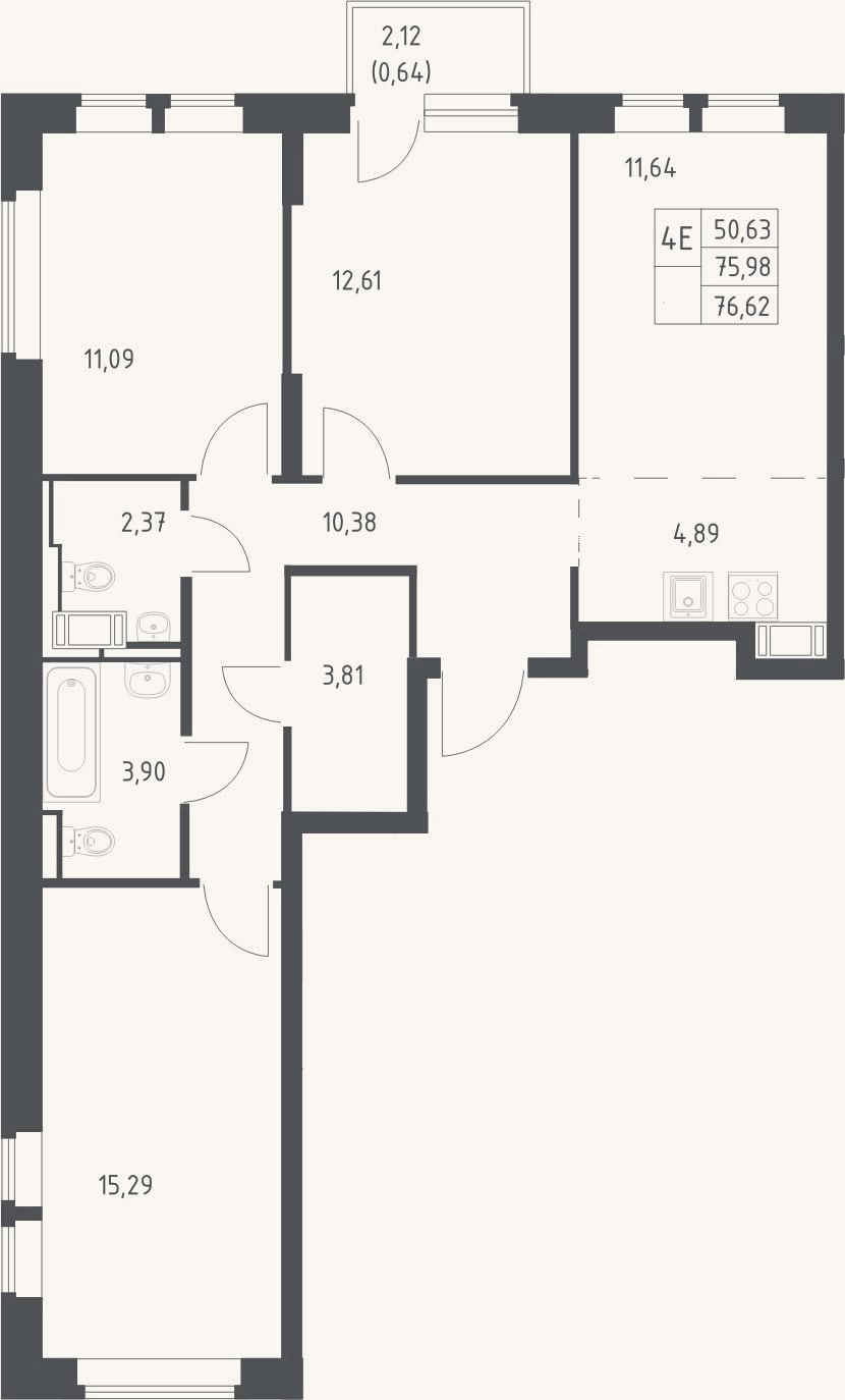 Планировка: 4+ к, 76 м²