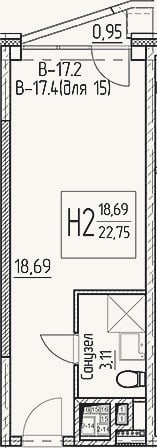 Планировка: Студия, 21,8 м²
