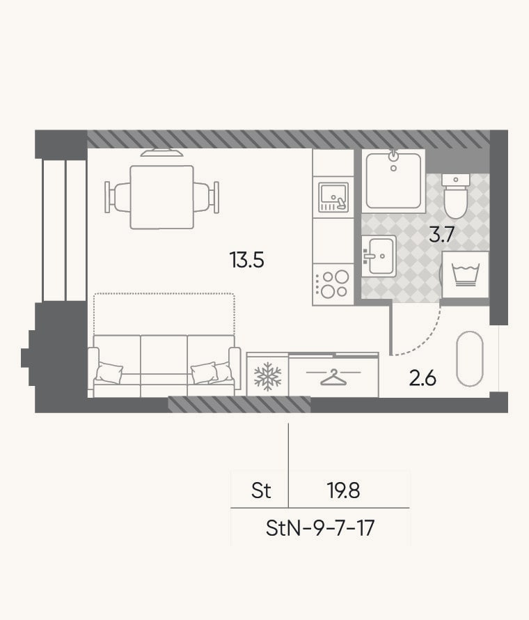 Планировка: Студия, 19,8 м²