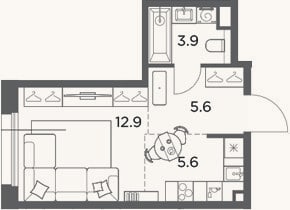 Планировка: Студия, 28 м²