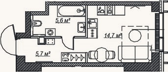 Планировка: Студия, 26 м²