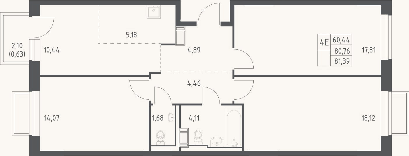 Планировка: 4+ к, 80,8 м²